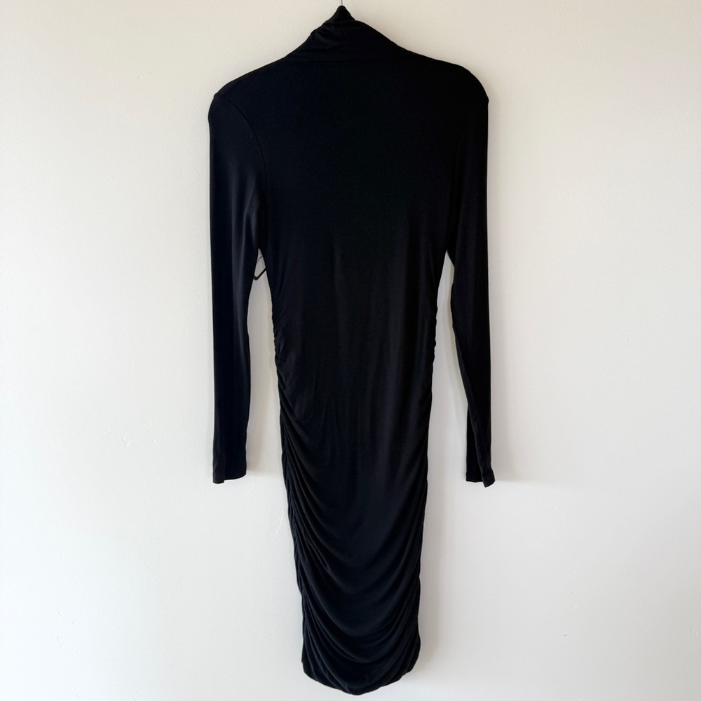 NWT Halogen Black Long Sleeve Ruched Midi Dress Womens XS Mock Neck Bodycon - Picture 5 of 8